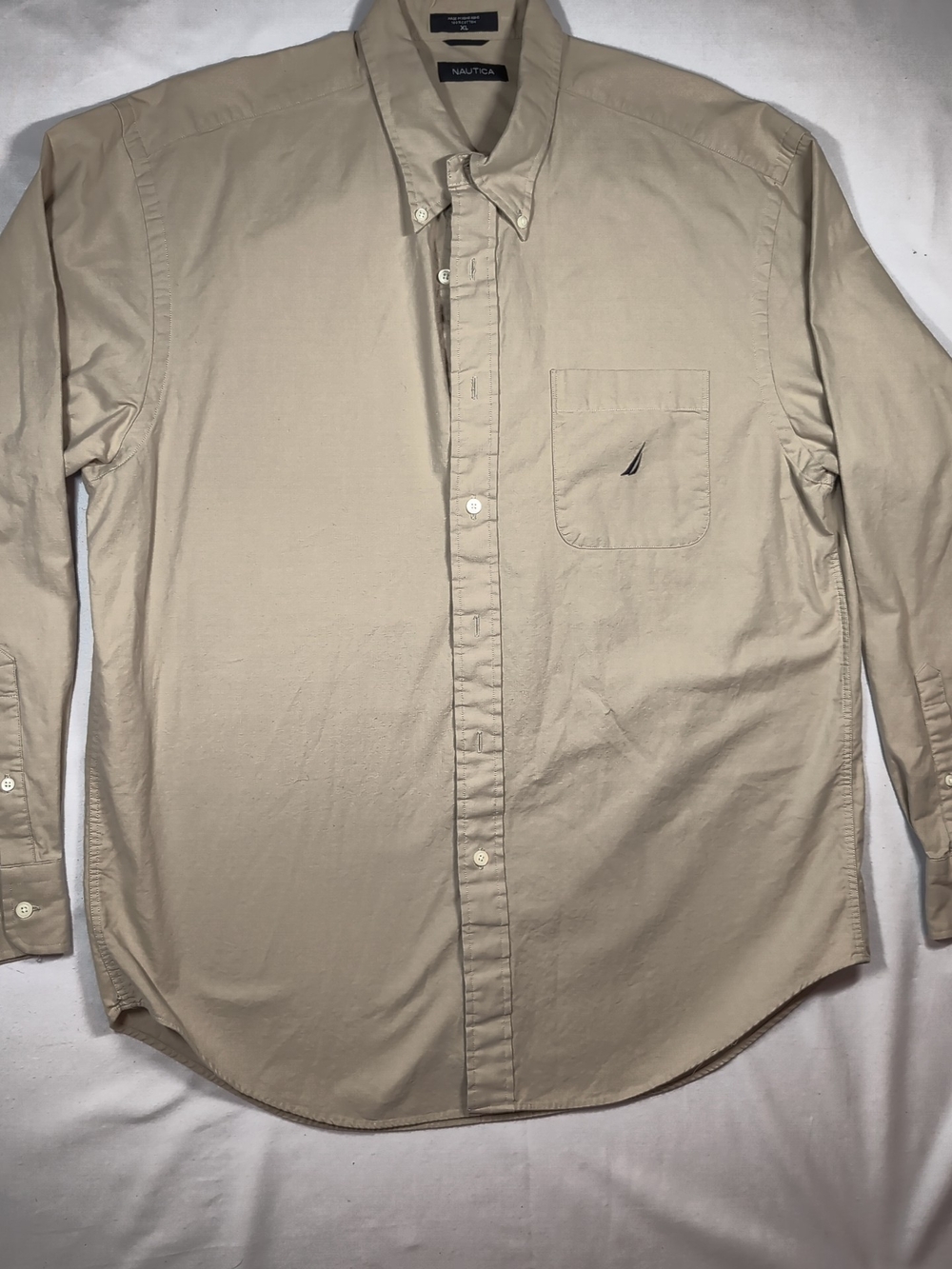 Nautica Men’s Classic Button-Down Shirt — Beige XL